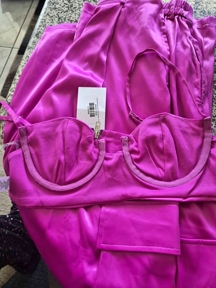 Hot & Delicious Alicia DiMichele Pink Satin Cargo Pant Set