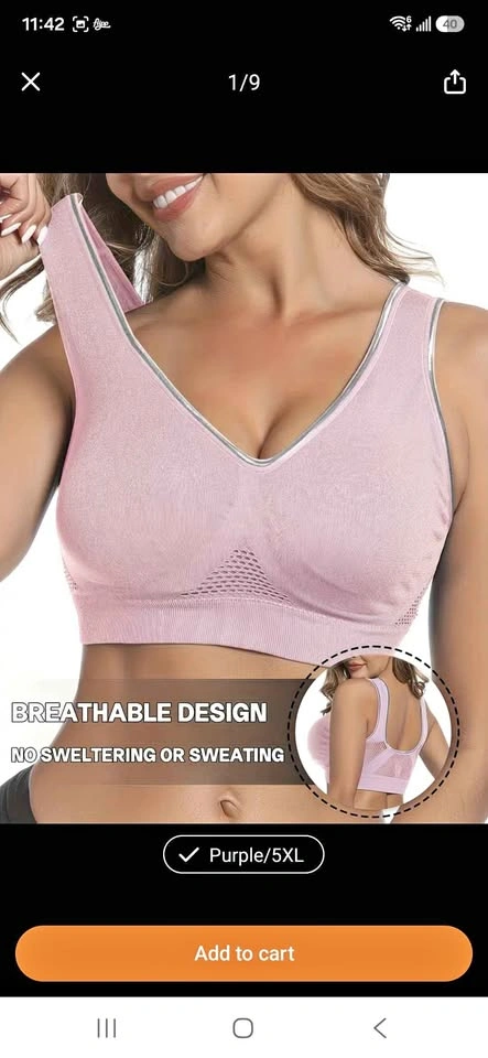 Purple Plus Size Breathable Sports Bra - size 22
