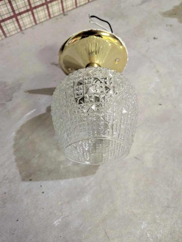 Vintage Brass and Textured Glass Ceiling Light