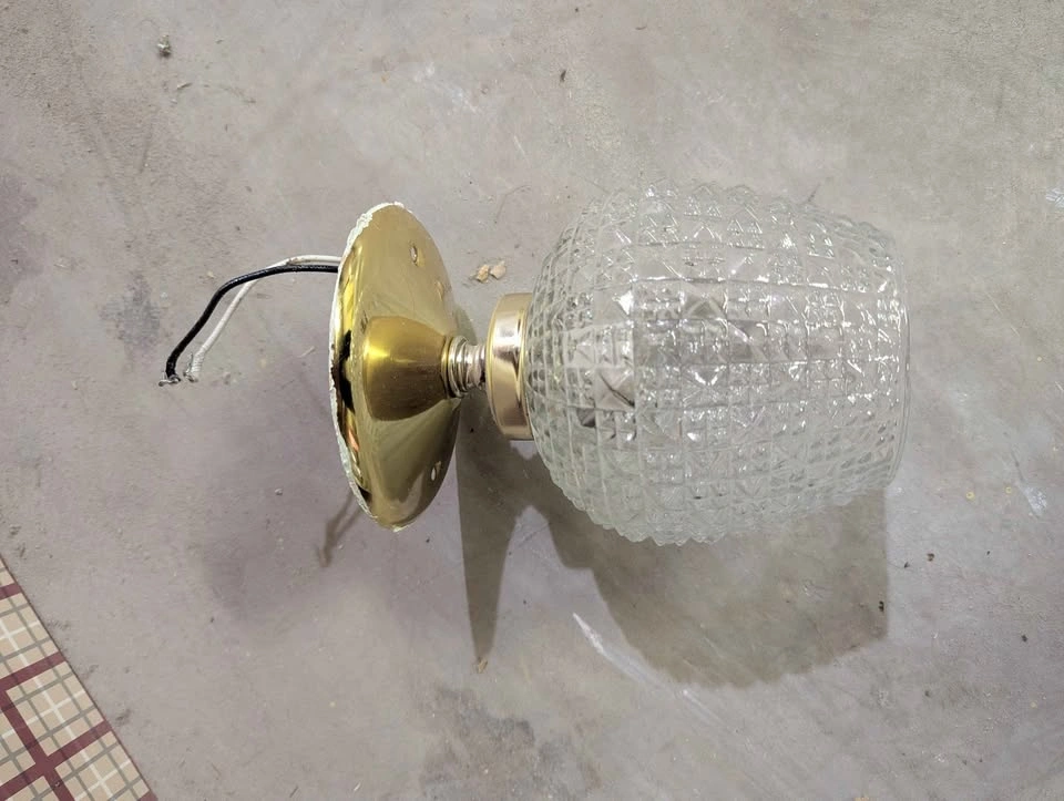 Vintage Brass and Textured Glass Ceiling Light - photo 2