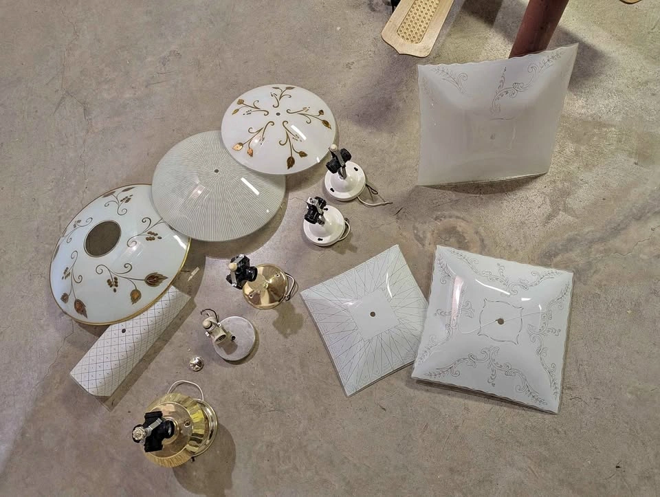Assorted Vintage Glass Light Shades and Fixtures