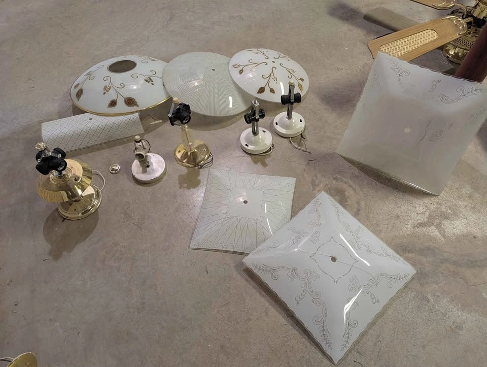 Assorted Vintage Glass Light Shades and Fixtures - photo 2