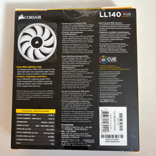 Corsair LL140 RGB 140mm PWM Case Fan • NEW in Box - photo 2