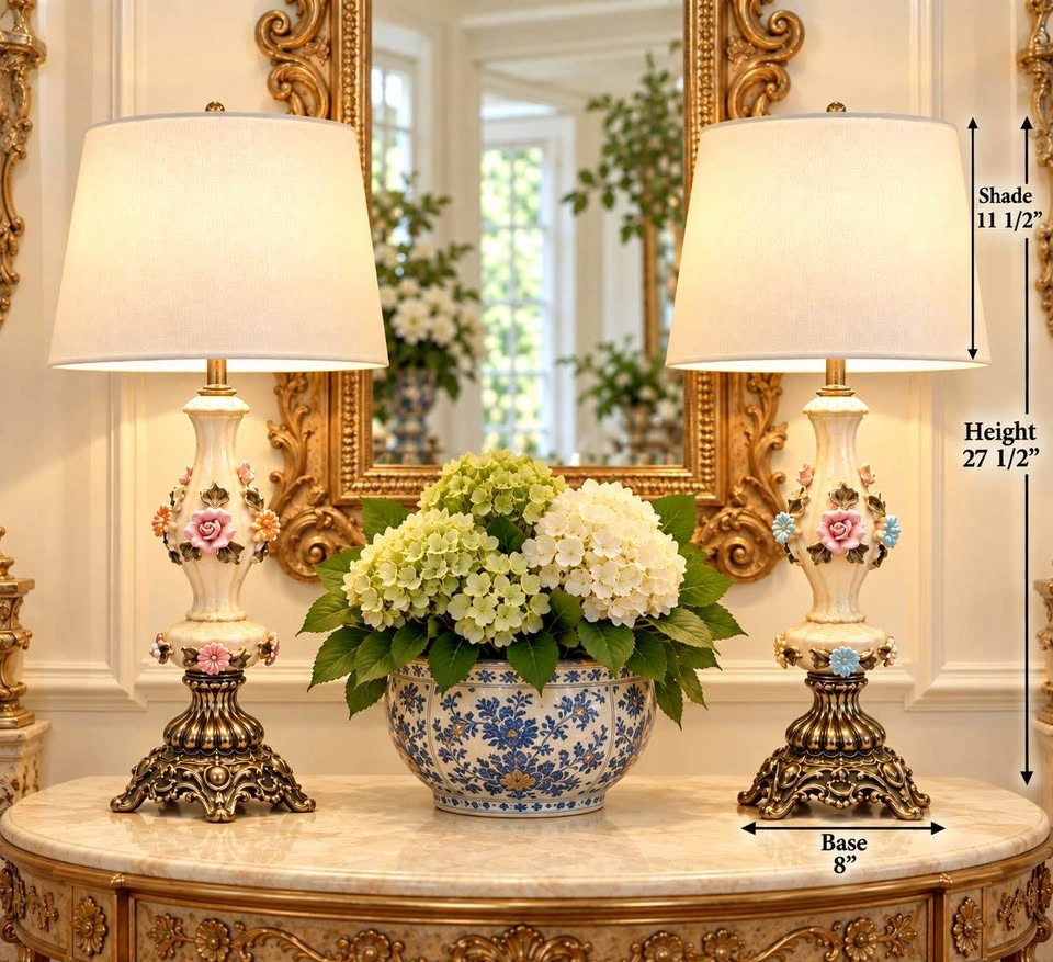 Table Lamps PAIR VTG Italian Capodimonte Ceramic Floral Appliqué