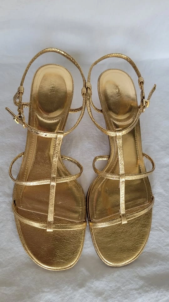 Zara Gold Strappy Heeled Sandals - Size 8 (EUR 39) | Worn Once - photo 2