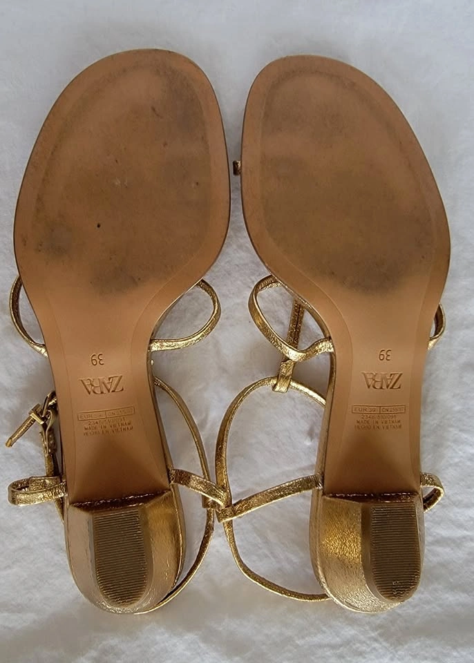 Zara Gold Strappy Heeled Sandals - Size 8 (EUR 39) | Worn Once - photo 3