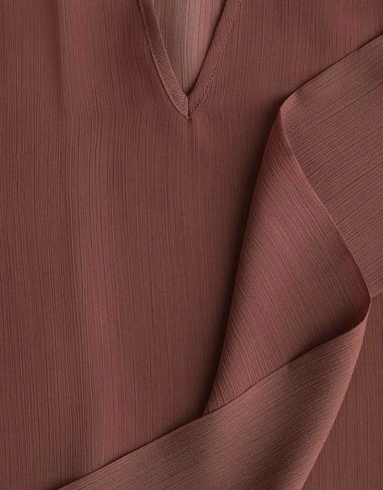 H&M Sheer Chiffon Tie-Neck Blouse Brown Balloon Sleeve - photo 2