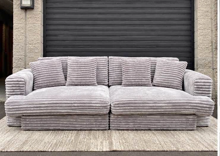 Oversized Grey Corduroy Deep Seated Sofa