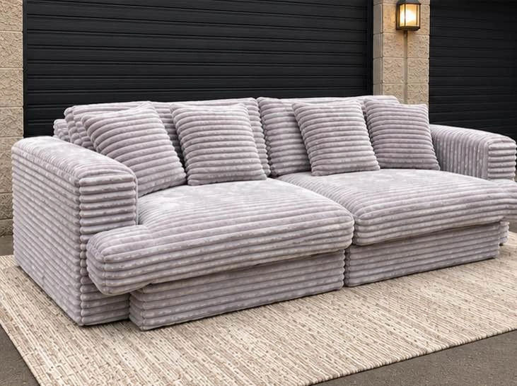 Oversized Grey Corduroy Deep Seated Sofa - photo 2