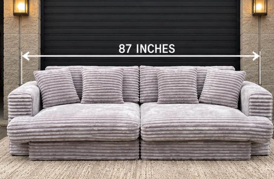 Oversized Grey Corduroy Deep Seated Sofa - photo 4