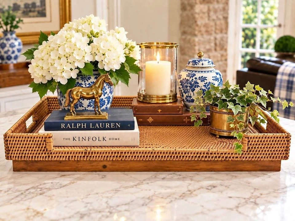 Rattan Tray With Foldable Wooden Legs