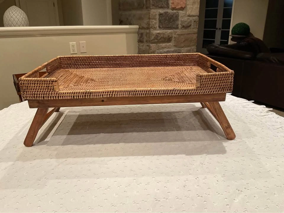 Rattan Tray With Foldable Wooden Legs - photo 5