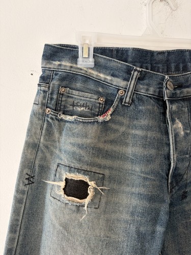 Ksubi Mens Distressed Repair Button Fly Blue Faded Jeans Size 32 - photo 3