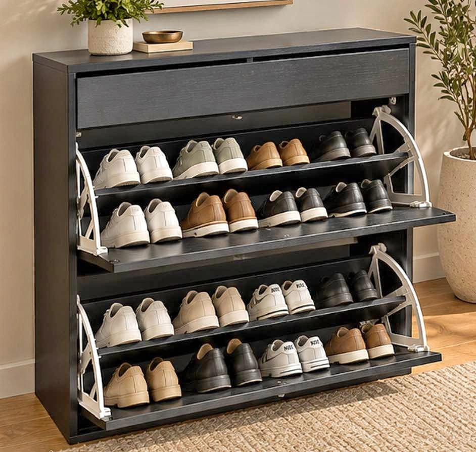 Black Shoe Storage Cabinet