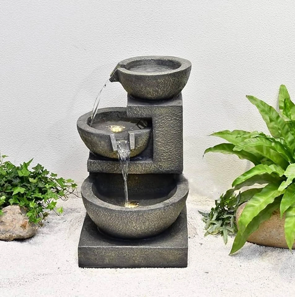 Hi-Line Gift Ltd Fountain-3 Bowls with 2 Lights