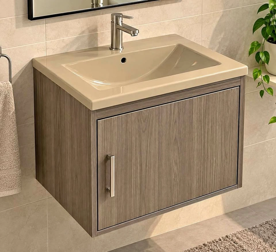 Wall-Mounted Bathroom Vanity with Sink – Modern Wood Finish