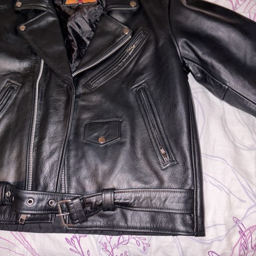 mens Leather Jacket Black Classic Biker - photo 3