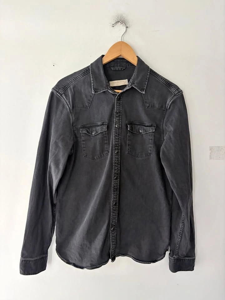 AllSaints Black Denim Western Shirt Size M