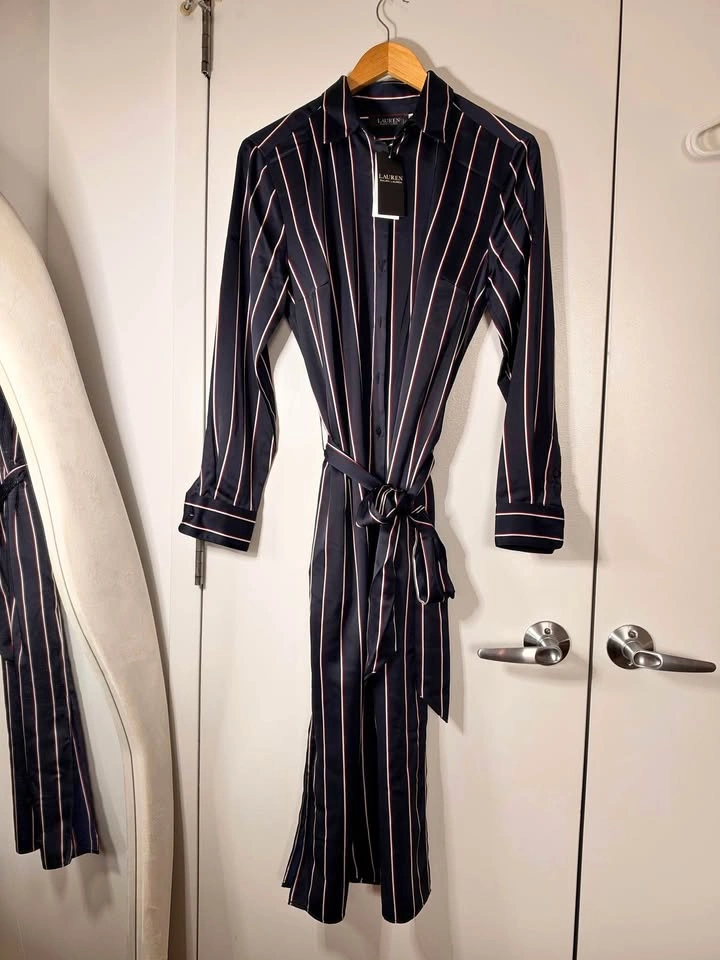 Lauren Ralph Lauren Deep Blue Satin Shirt Dress