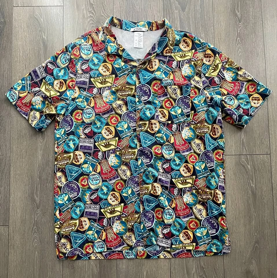 Disney Parks Passport Attractions Vented Button Up Hawaiian Shir