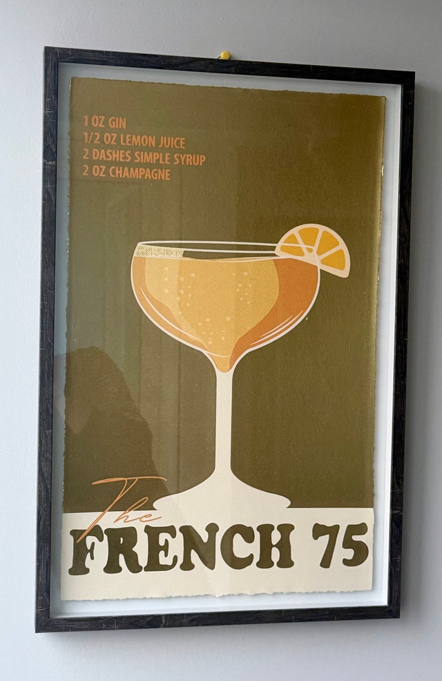 Framed "French 75" Cocktail Art – Bar/Kitchen Wall Decor Art