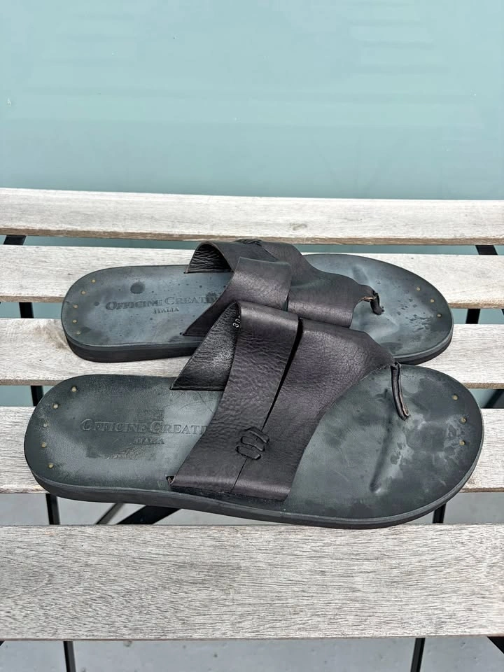 Officine Creative Black Leather Thong Slide Sandal Mens Size 43