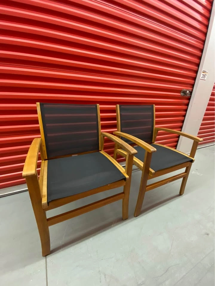 2 Teak and Mesh Outdoor Armchairs - photo 2