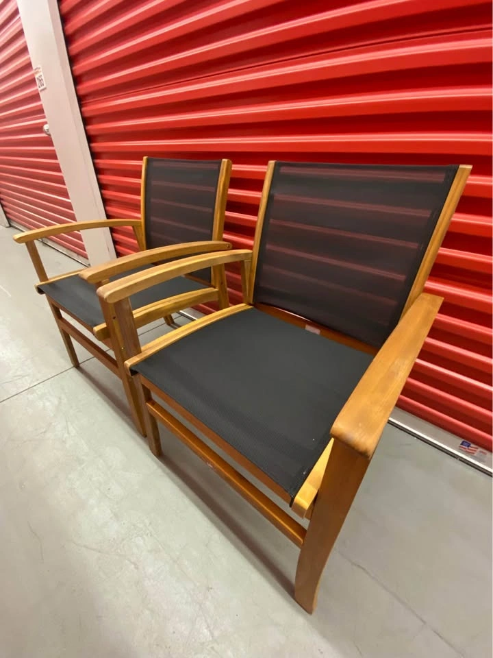 2 Teak and Mesh Outdoor Armchairs - photo 3