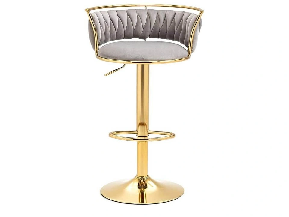 Grey Velvet Swivel Barstool with Gold Base