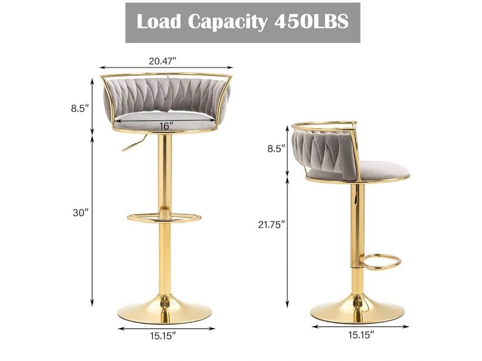 Grey Velvet Swivel Barstool with Gold Base - photo 2