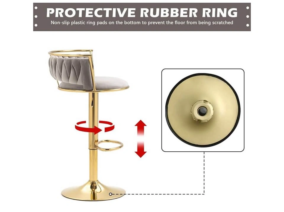 Grey Velvet Swivel Barstool with Gold Base - photo 5