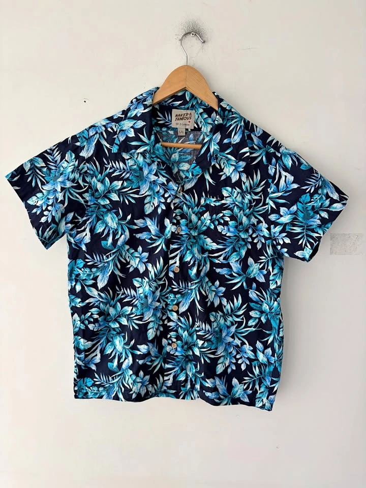 Naked & Famous Floral Short Sleeve Aloha Shirt Size L