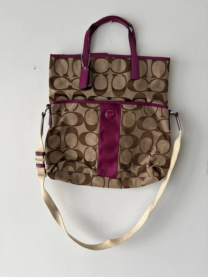 Coach Signature Stripe Foldover Tote Bag
