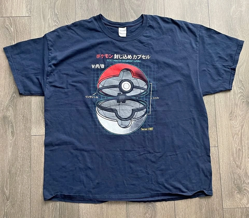 Vintage 1997 Pokemon Pokeball Diagram T-shirt Size XXL