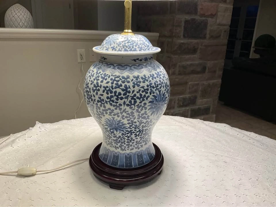 Chinoiserie Table Lamp Vintage Ginger Jar BRASS Adjustable Tole - photo 3