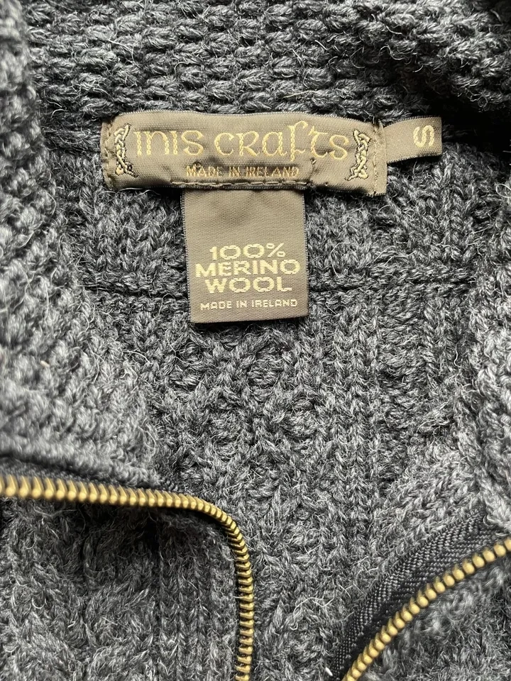 Inis Crafts 100% Merino Wool Zip Up Cable Cardigan Sweater Size - photo 2