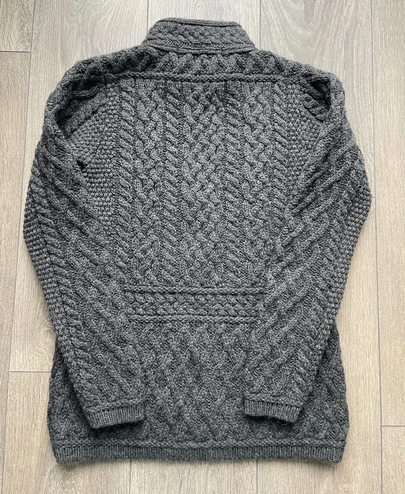 Inis Crafts 100% Merino Wool Zip Up Cable Cardigan Sweater Size - photo 4