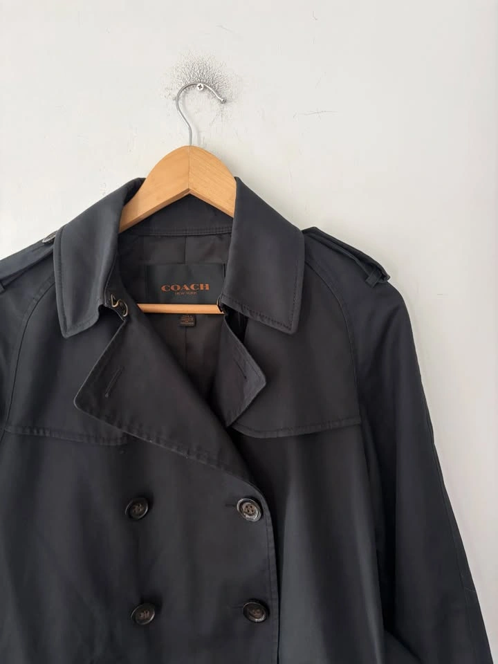 COACH New York Black Double Breasted Short Trench Coat Size S - photo 2