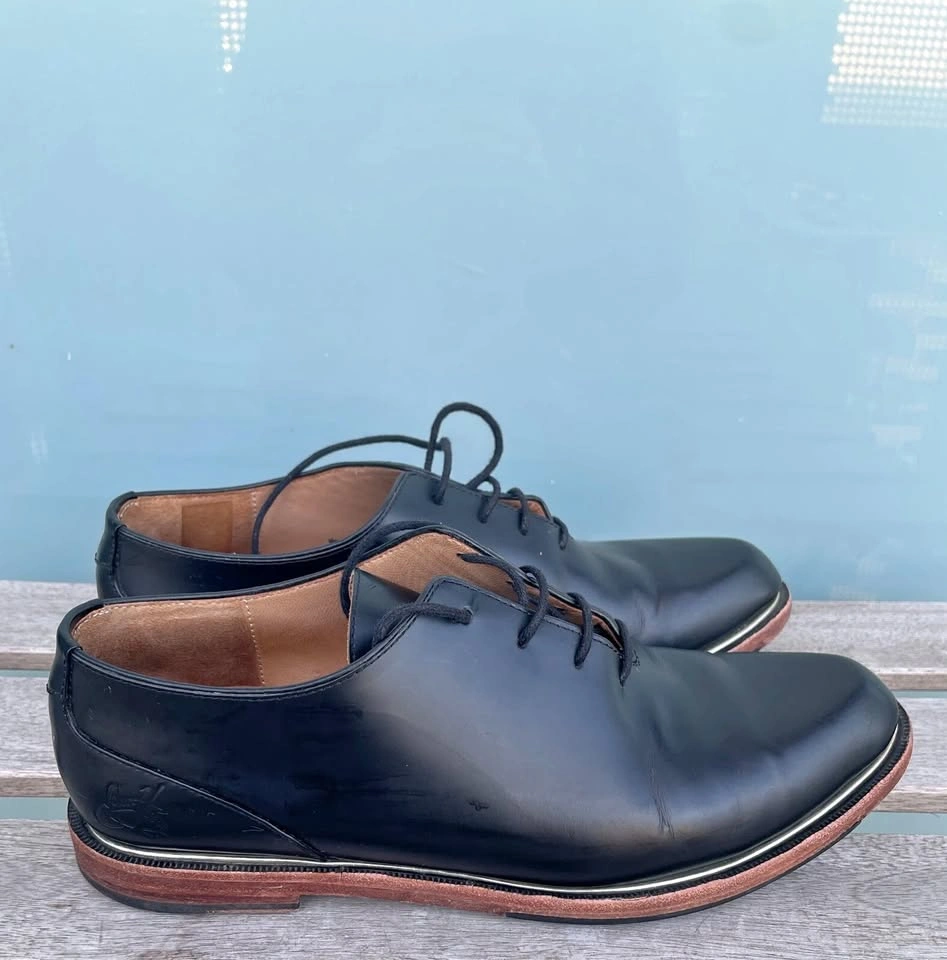 John Fluevog Modvog Mariella Black Gold Rim Women Leather Oxford