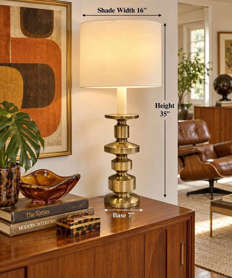 Table Lamp LAUREL MCM Vintage Stacked Brushed Brass