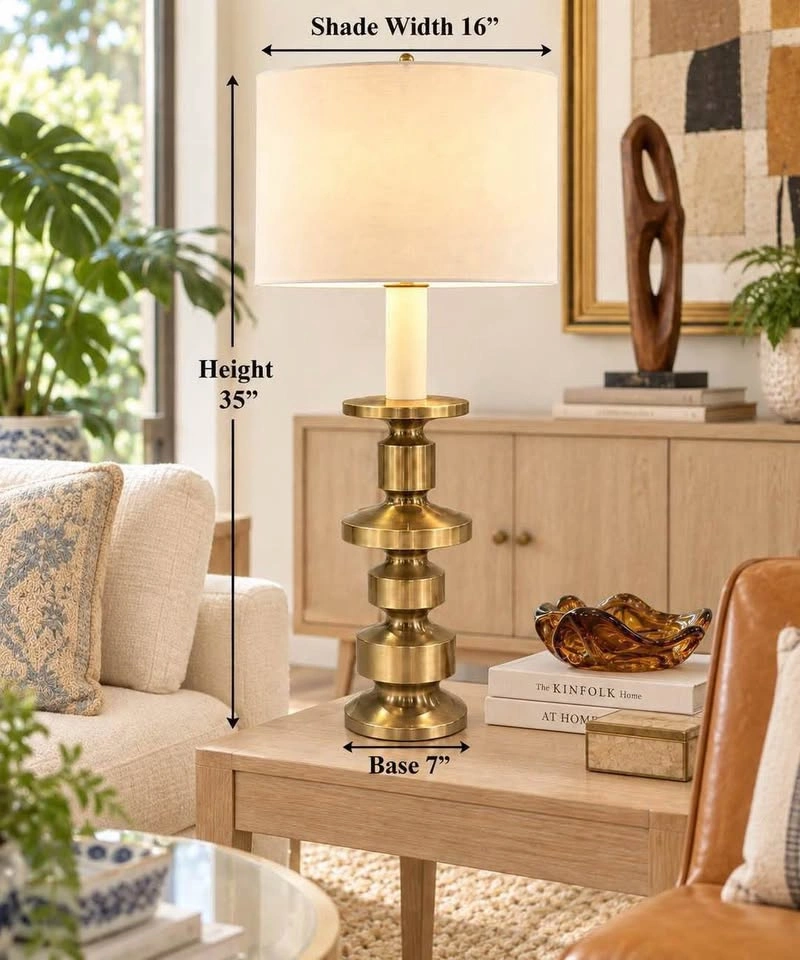 Table Lamp LAUREL MCM Vintage Stacked Brushed Brass - photo 2
