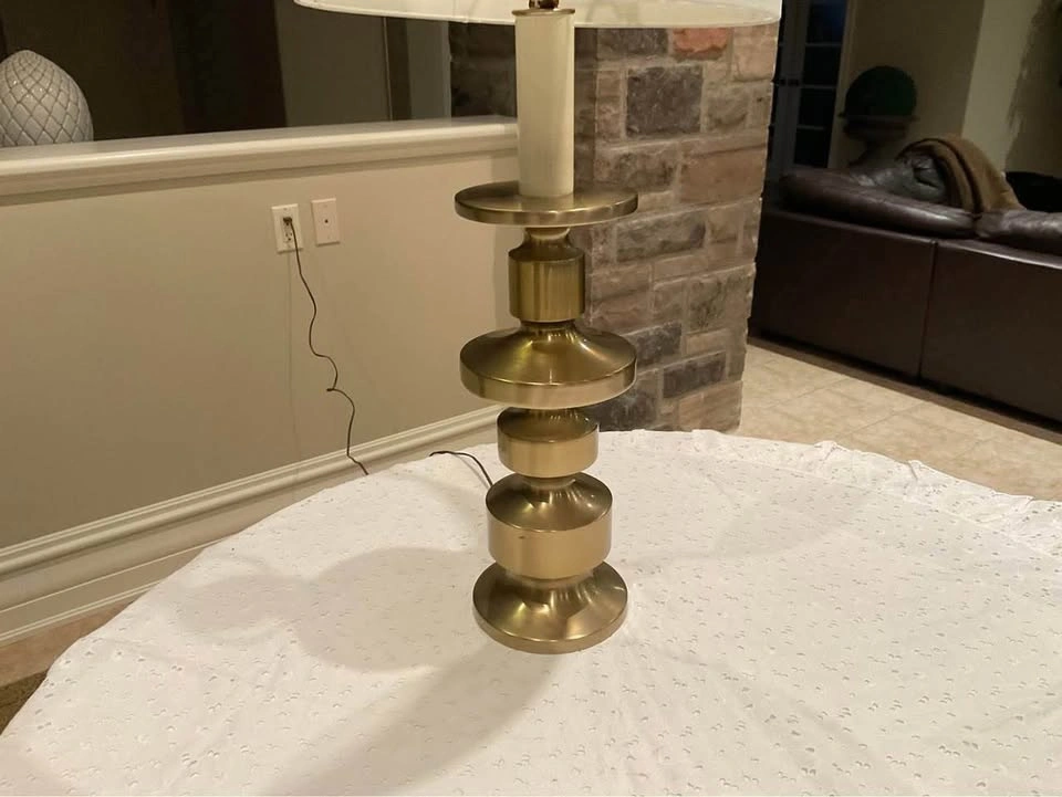 Table Lamp LAUREL MCM Vintage Stacked Brushed Brass - photo 4