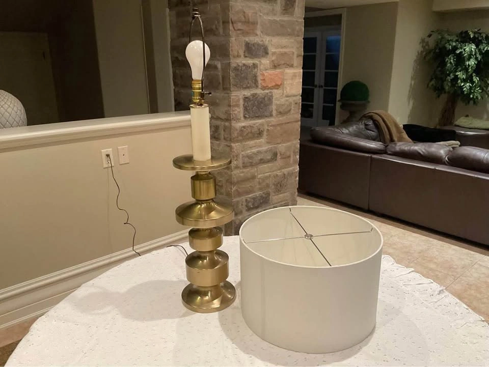 Table Lamp LAUREL MCM Vintage Stacked Brushed Brass - photo 5