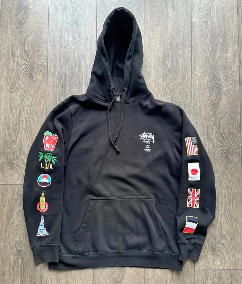 Stussy World Wide Tour Flag Hoodie Size M