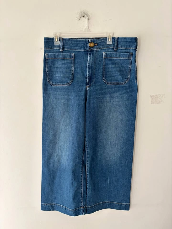 Maeve Anthropologie The Colette Denim Crop High Rise Wide Leg Je