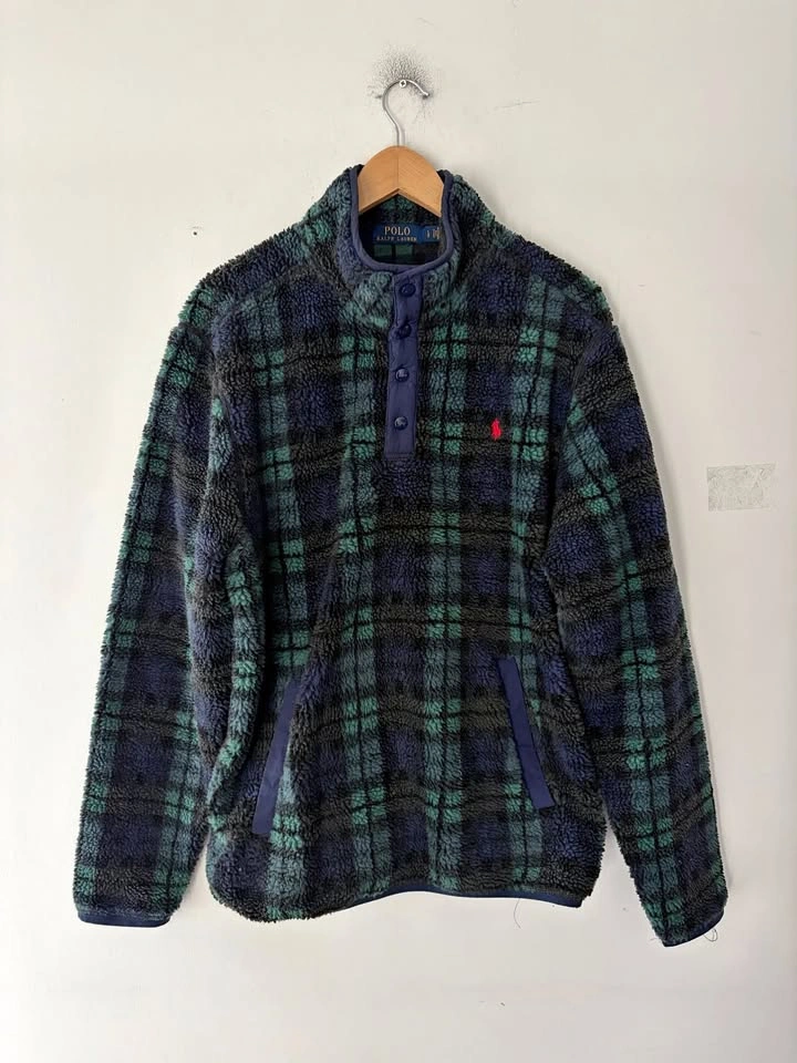 Polo Ralph Lauren Sherpa Plaid 1/2 Snap Fleece Pullover Size L
