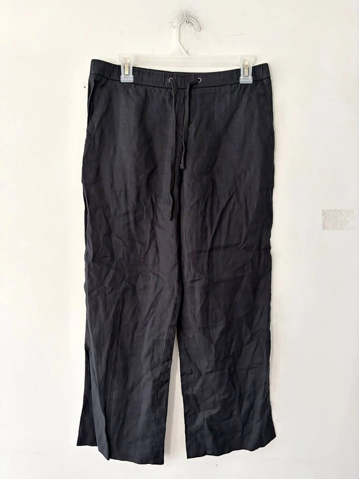 James Perse Linen Black Stretch Waist Drawstring Lounge Pants Si