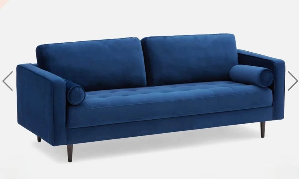 Structube Kinsey 3-Seater Sofa & Ottoman in Blue Velvet - photo 3