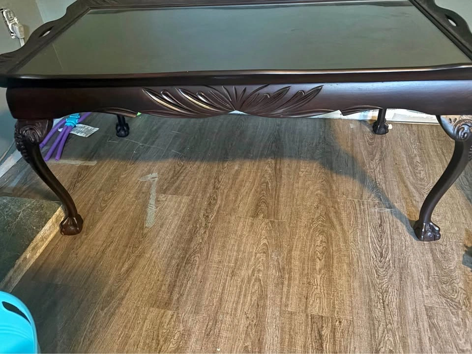Custom Handmade Solid Mahogany Coffee Table with Glass Inlay