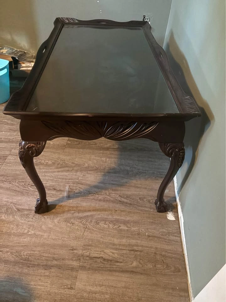 Custom Handmade Solid Mahogany Coffee Table with Glass Inlay - photo 3
